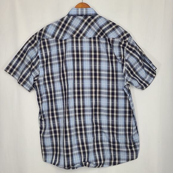 Gioberti Men's Short Sleeve Pearl Snap Shirt Blue Black Plaid XL - Picture 4 of 8